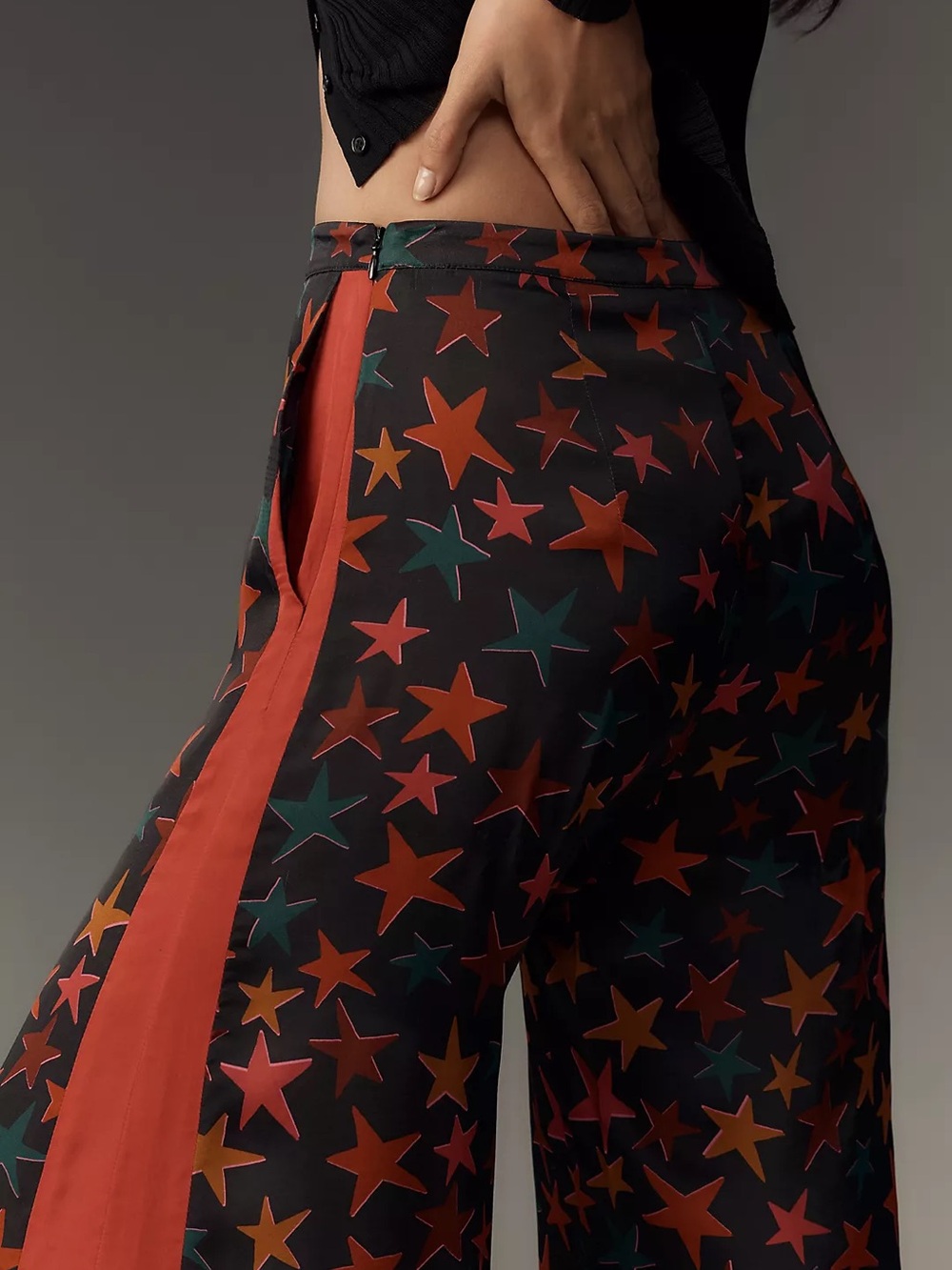 FARM Rio Black Wide-Leg Pants with Red and Orange Stars - Picture 3 of 4